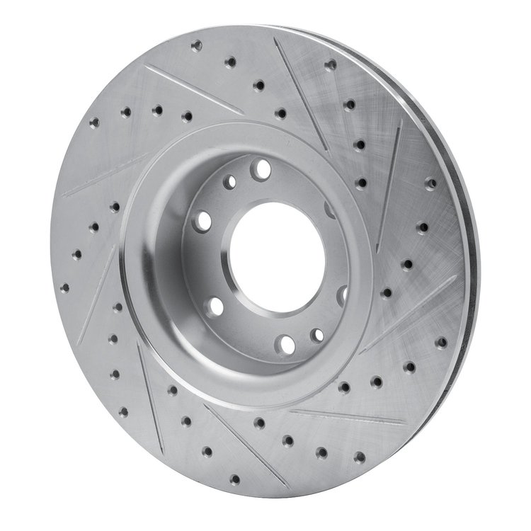 E-Line Drilled & Slotted Silver Brake Rotor, 2002-2009 GM, Position: Front Left