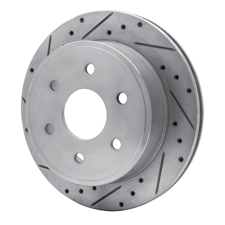 E-Line Drilled & Slotted Silver Brake Rotor, 2003-2005 GM, Position: Rear Left