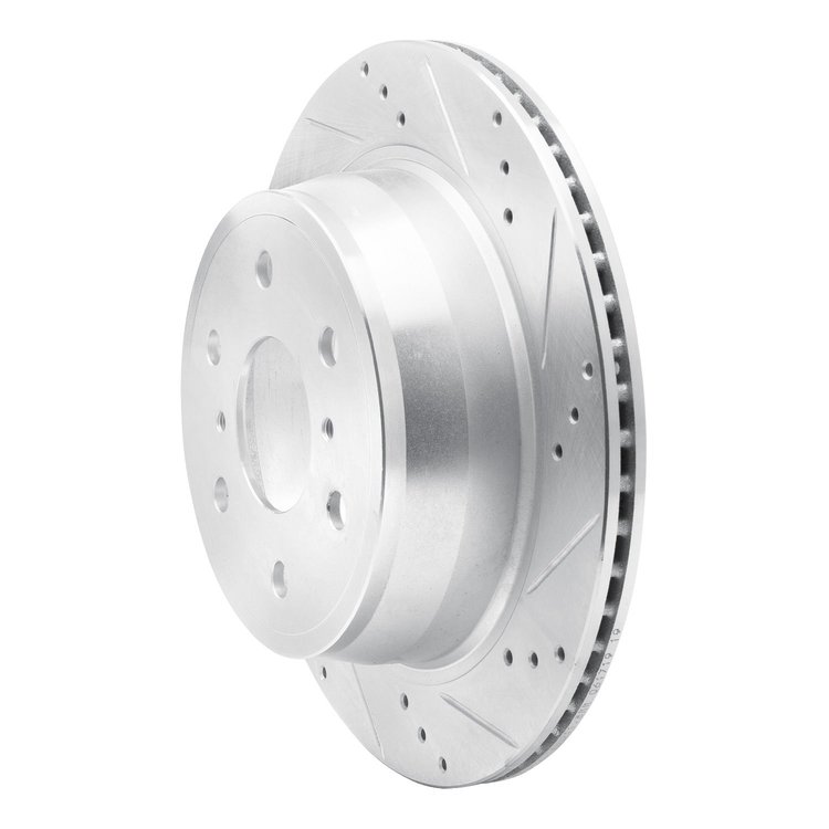 E-Line Drilled & Slotted Silver Brake Rotor, 2007-2020 GM, Position: Rear Right