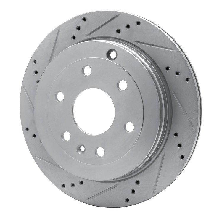 E-Line Drilled & Slotted Silver Brake Rotor, 2007-2017 GM, Position: Rear Left