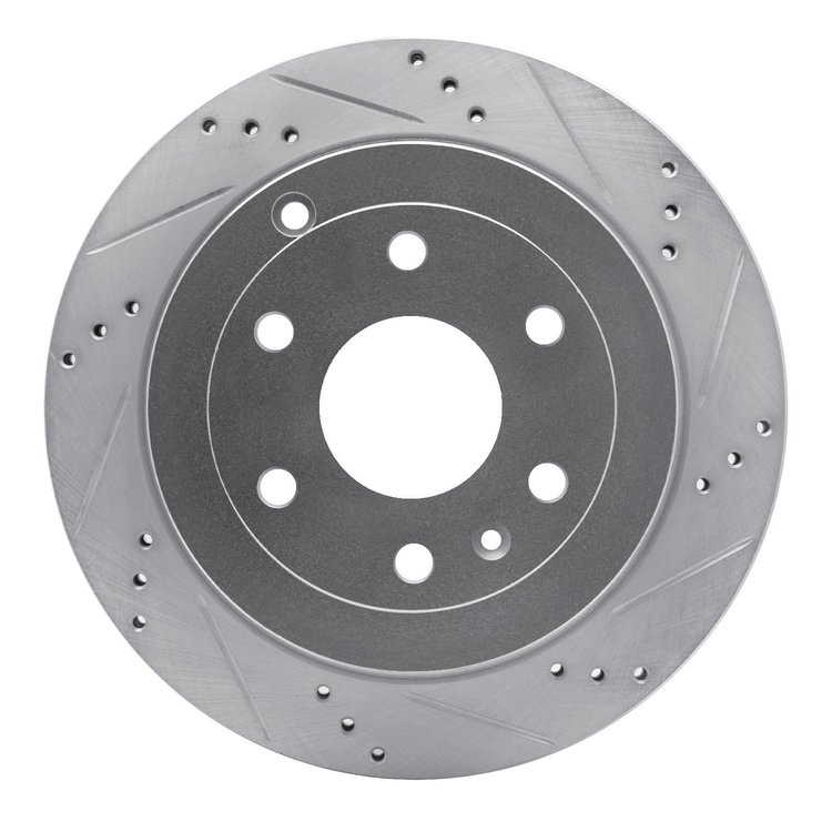 E-Line Drilled & Slotted Silver Brake Rotor, 2007-2017 GM, Position: Rear Right