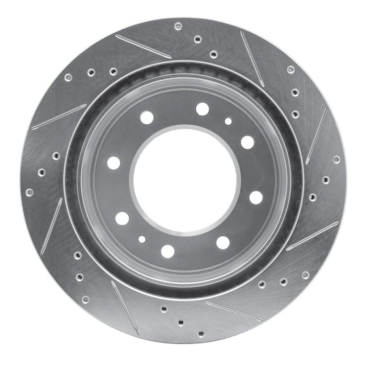 E-Line Drilled & Slotted Silver Brake Rotor, Fits Select GM, Position: Rear Left