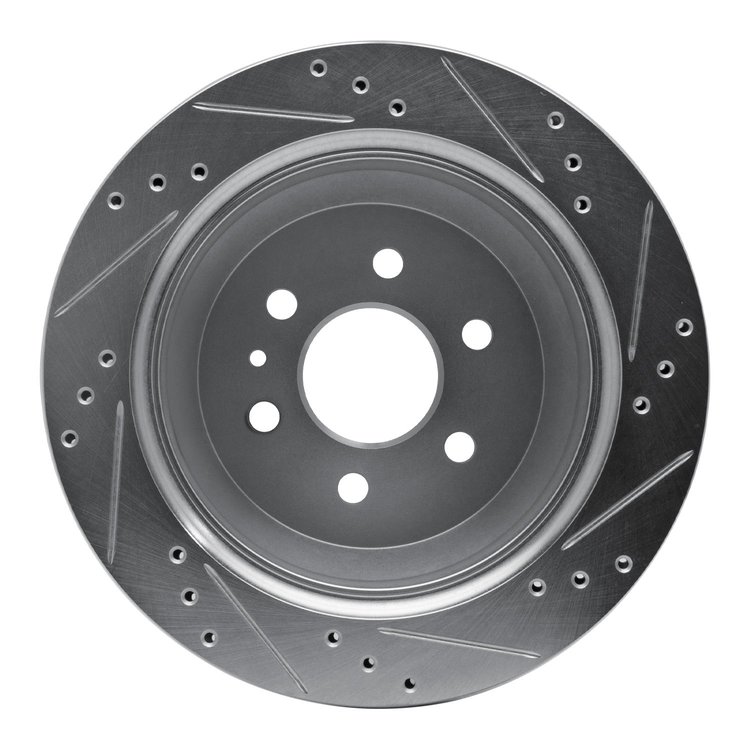 E-Line Drilled & Slotted Silver Brake Rotor, 2015-2020 GM, Position: Rear Left
