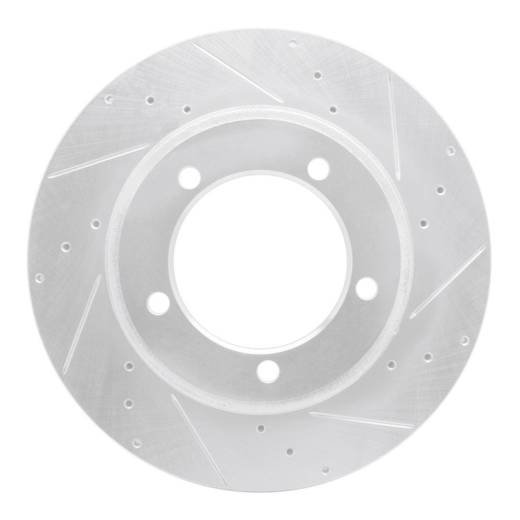 E-Line Drilled & Slotted Silver Brake Rotor, 1998-2006 GM, Position: Front Right