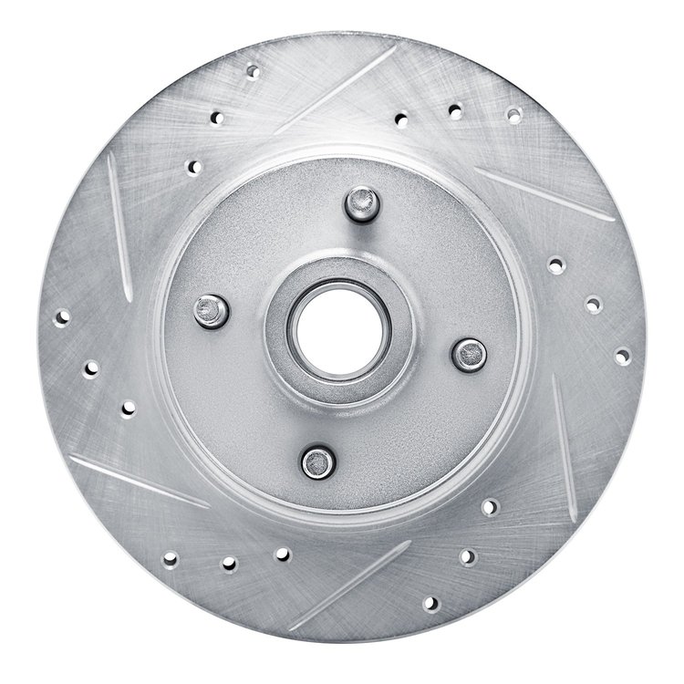 E-Line Drilled & Slotted Silver Brake Rotor, 1976-1980 GM, Position: Front Left
