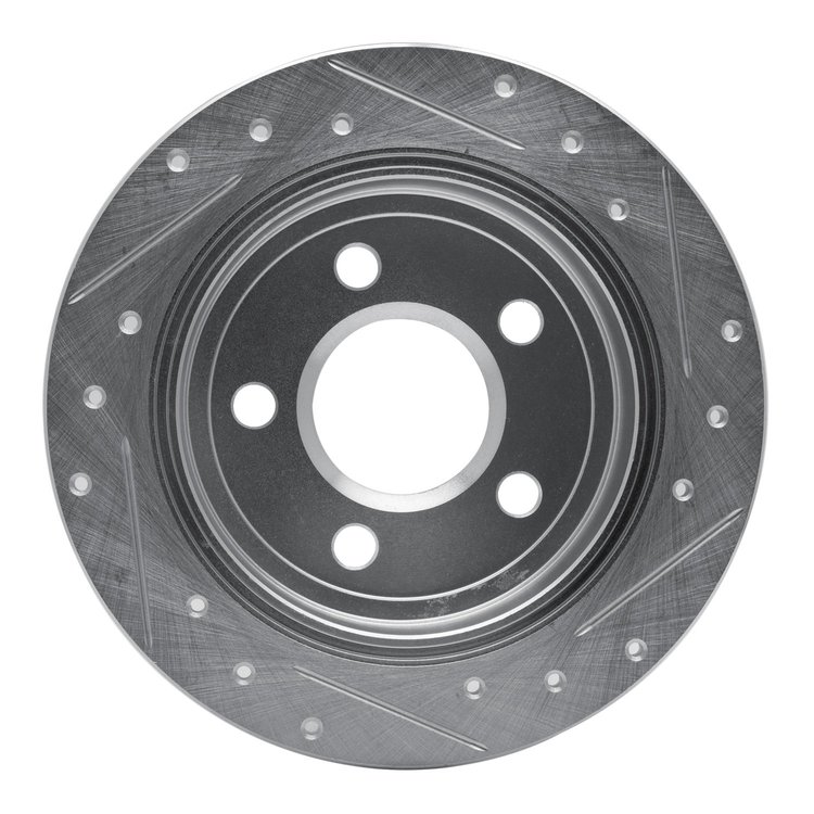 E-Line Drilled & Slotted Silver Brake Rotor, 1997-2005 GM, Position: Rear Left