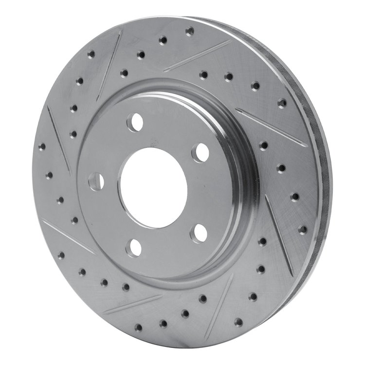E-Line Drilled & Slotted Silver Brake Rotor, 2004-2009 GM, Position: Front Left