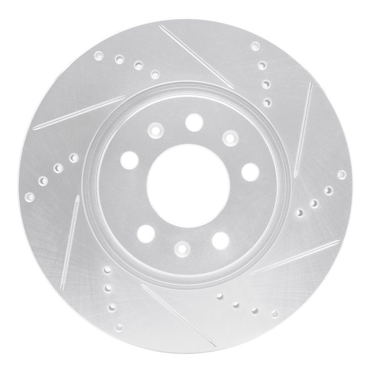 E-Line Drilled & Slotted Silver Brake Rotor, 2006-2010 GM, Position: Front Right