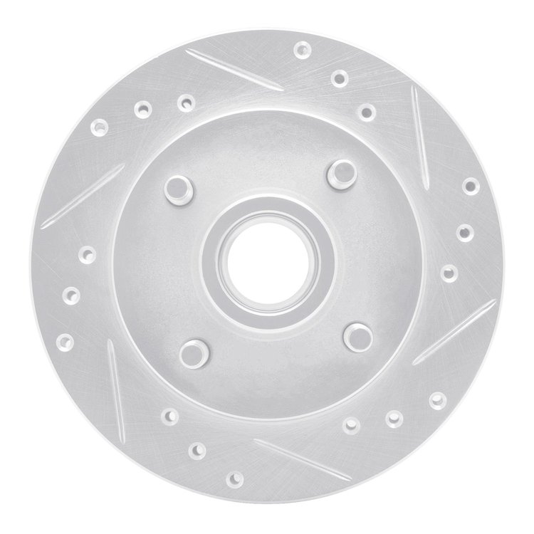 E-Line Drilled & Slotted Silver Brake Rotor, 1974-1980 Ford/Lincoln/Mercury/Mazda, Position: Front Right