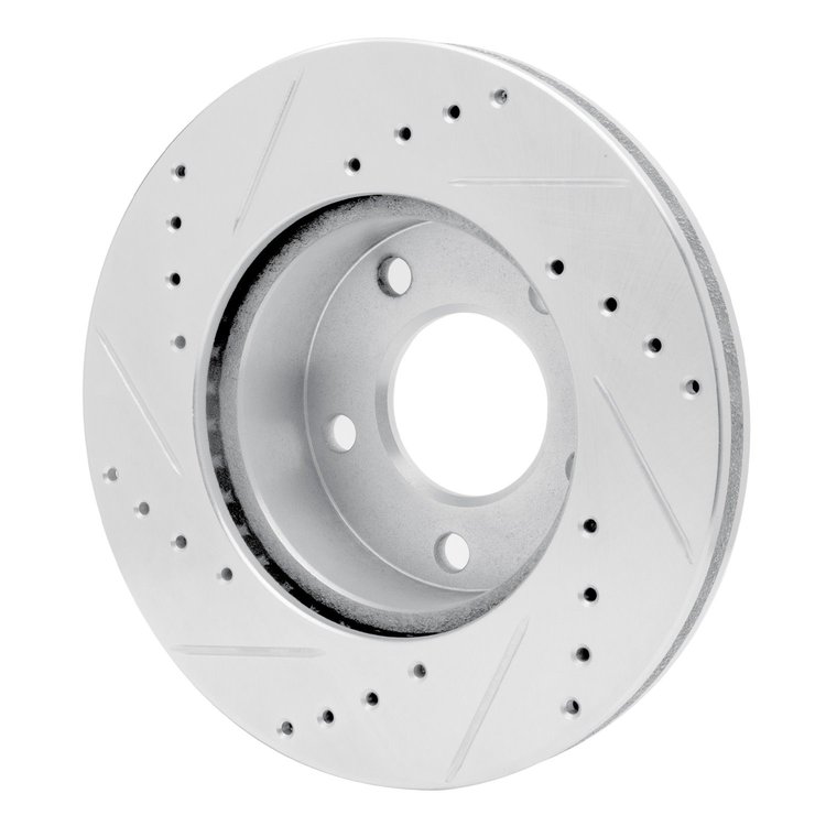 E-Line Drilled & Slotted Silver Brake Rotor, 1975-1980 Ford/Lincoln/Mercury/Mazda, Position: Rear Right