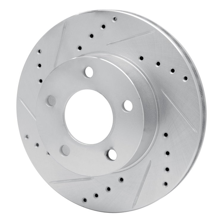 E-Line Drilled & Slotted Silver Brake Rotor, 1975-1980 Ford/Lincoln/Mercury/Mazda, Position: Rear Left