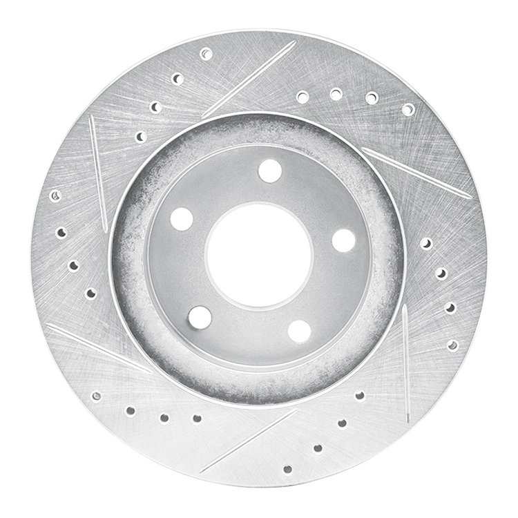 E-Line Drilled & Slotted Silver Brake Rotor, 1989-1990 Ford/Lincoln/Mercury/Mazda, Position: Front Right