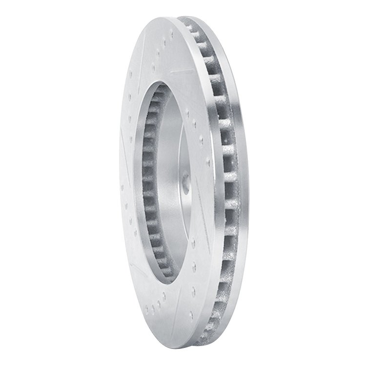 E-Line Drilled & Slotted Silver Brake Rotor, 1970-1993 Ford/Lincoln/Mercury/Mazda, Position: Front Right