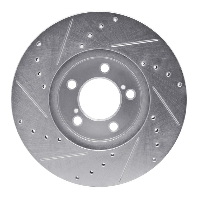 E-Line Drilled & Slotted Silver Brake Rotor, 1993-2007 Ford/Lincoln/Mercury/Mazda, Position: Front Right