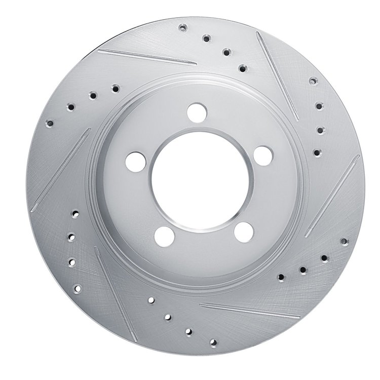 E-Line Drilled & Slotted Silver Brake Rotor, 1967-1967 Ford/Lincoln/Mercury/Mazda, Position: Front Right