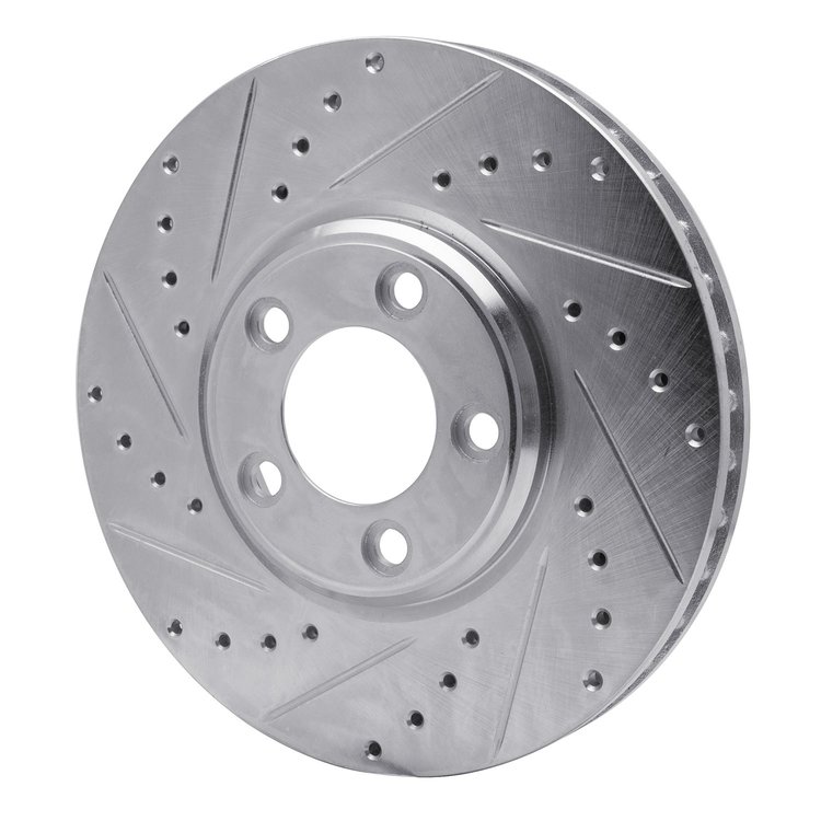 E-Line Drilled & Slotted Silver Brake Rotor, 2000-2006 Fits Multiple Makes/Models, Position: Front Left