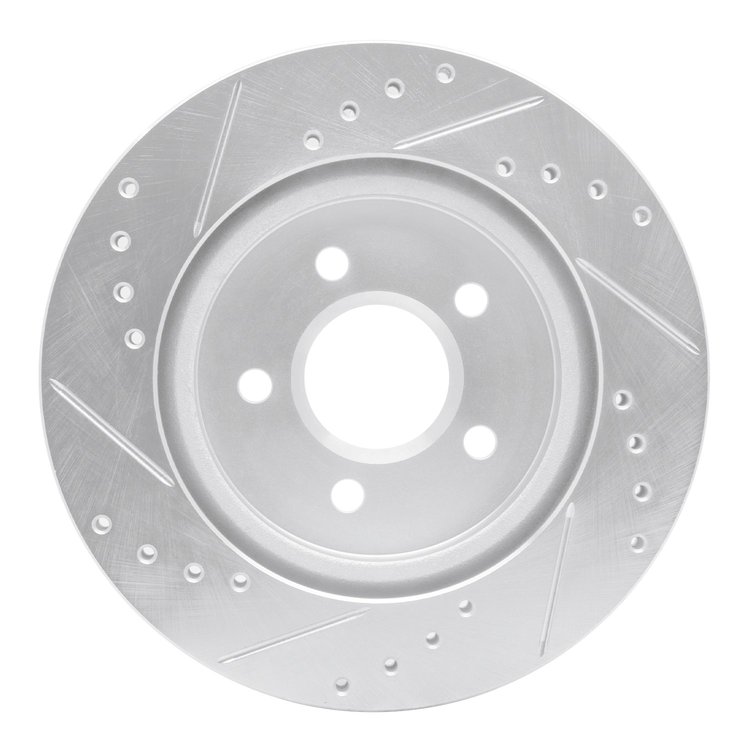 E-Line Drilled & Slotted Silver Brake Rotor, 2000-2006 Fits Multiple Makes/Models, Position: Rear Right