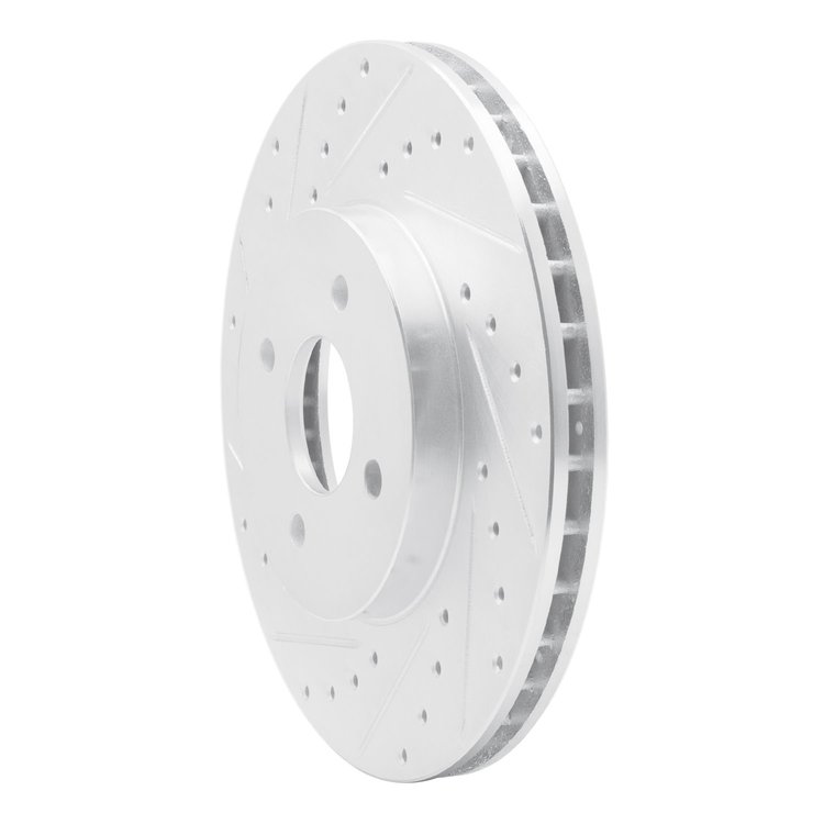 E-Line Drilled & Slotted Silver Brake Rotor, 2002-2004 Ford/Lincoln/Mercury/Mazda, Position: Front Left
