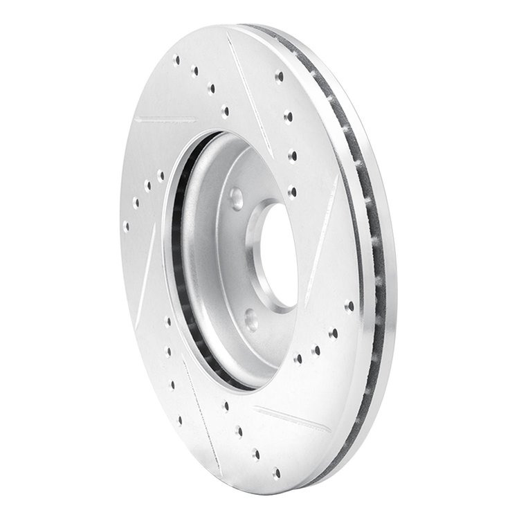 E-Line Drilled & Slotted Silver Brake Rotor, 2005-2012 Ford/Lincoln/Mercury/Mazda, Position: Front Left