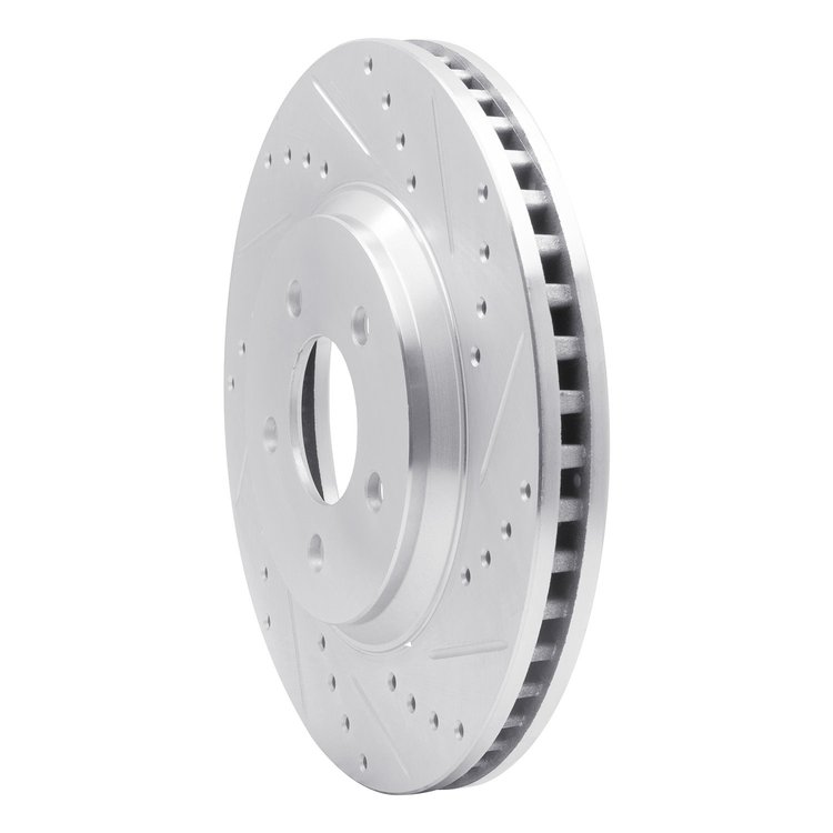 E-Line Drilled & Slotted Silver Brake Rotor, 2005-2014 Ford/Lincoln/Mercury/Mazda, Position: Front Right