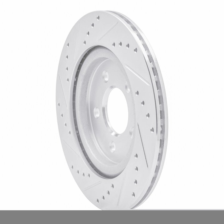 E-Line Drilled & Slotted Silver Brake Rotor, 2005-2014 Ford/Lincoln/Mercury/Mazda, Position: Rear Right