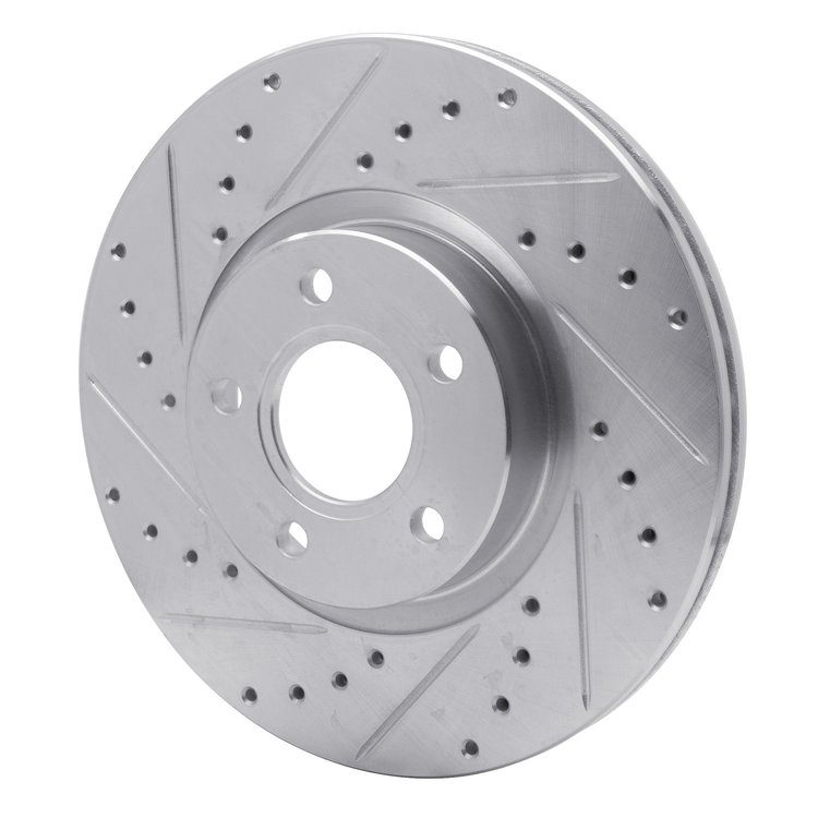E-Line Drilled & Slotted Silver Brake Rotor, 2004-2019 Fits Multiple Makes/Models, Position: Front Left
