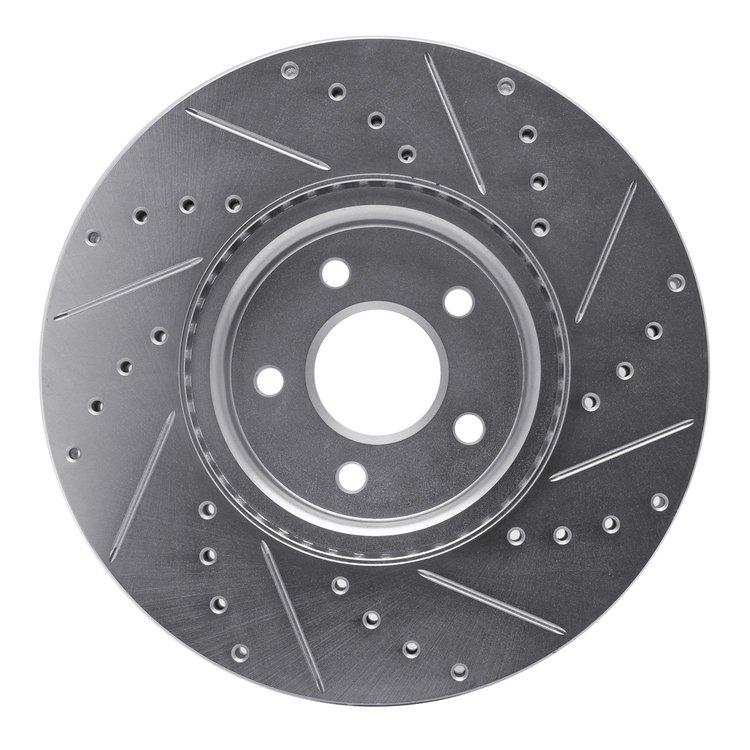 E-Line Drilled & Slotted Silver Brake Rotor, 2004-2019 Fits Multiple Makes/Models, Position: Front Left