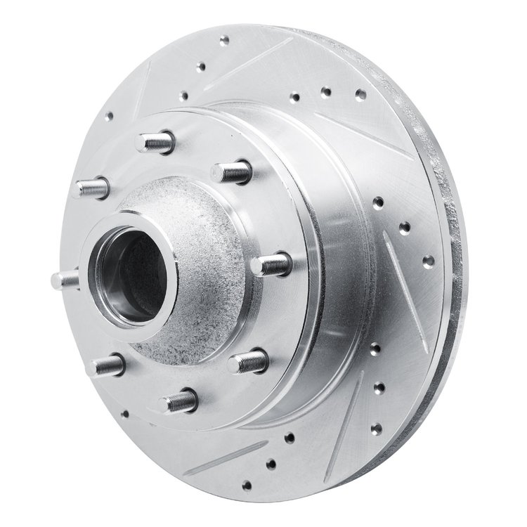 E-Line Drilled & Slotted Silver Brake Rotor, 1980-1985 Ford/Lincoln/Mercury/Mazda, Position: Front Left