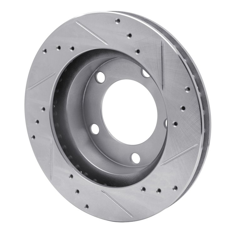 E-Line Drilled & Slotted Silver Brake Rotor, 1976-1993 Ford/Lincoln/Mercury/Mazda, Position: Front Left