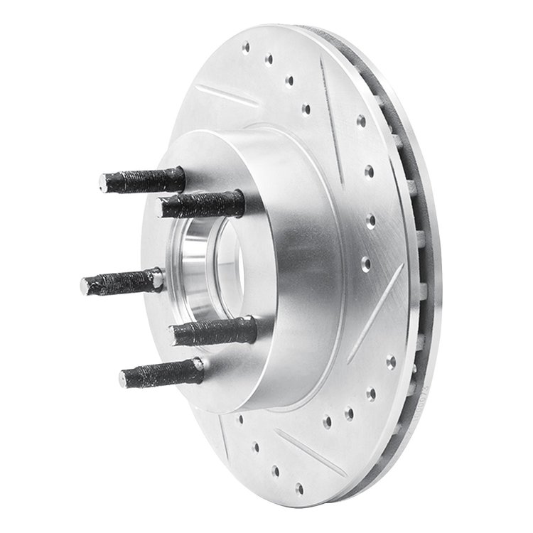 E-Line Drilled & Slotted Silver Brake Rotor, 1993-1994 Ford/Lincoln/Mercury/Mazda, Position: Front Right