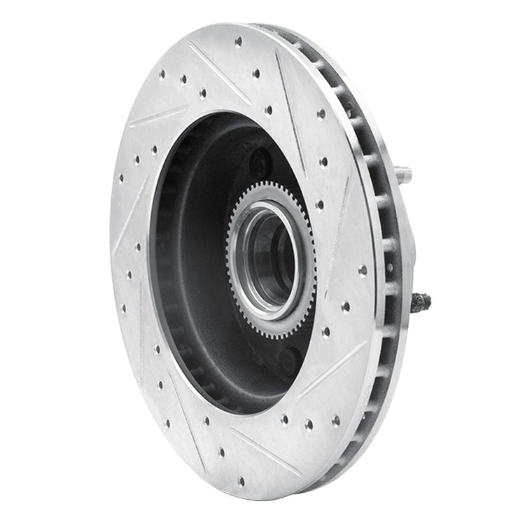 E-Line Drilled & Slotted Silver Brake Rotor, 1994-2003 Ford/Lincoln/Mercury/Mazda, Position: Front Left