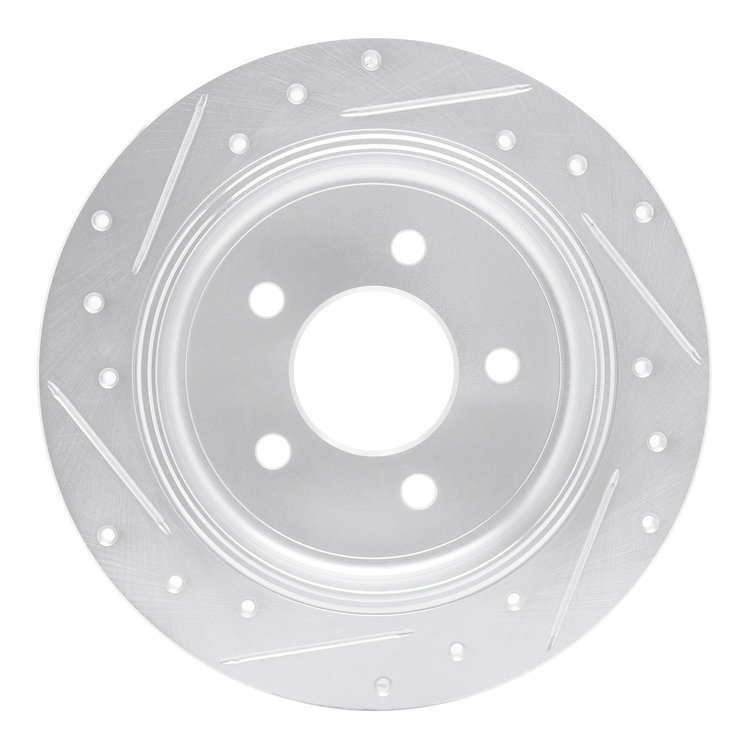 E-Line Drilled & Slotted Silver Brake Rotor, 1995-2002 Ford/Lincoln/Mercury/Mazda, Position: Rear Right