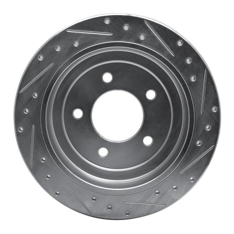 E-Line Drilled & Slotted Silver Brake Rotor, 1997-2004 Ford/Lincoln/Mercury/Mazda, Position: Rear Left