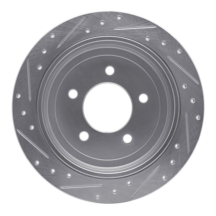 E-Line Drilled & Slotted Silver Brake Rotor, 1997-2004 Ford/Lincoln/Mercury/Mazda, Position: Rear Right