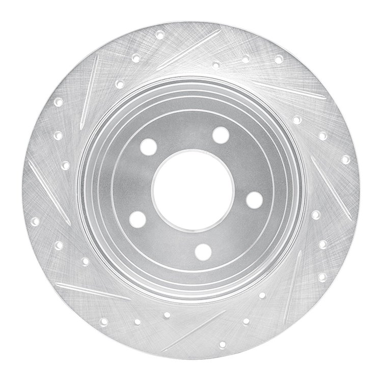 E-Line Drilled & Slotted Silver Brake Rotor, 2005-2008 Ford/Lincoln/Mercury/Mazda, Position: Rear Right