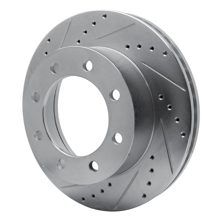 E-Line Drilled & Slotted Silver Brake Rotor, 2005-2012 Ford/Lincoln/Mercury/Mazda, Position: Front Left