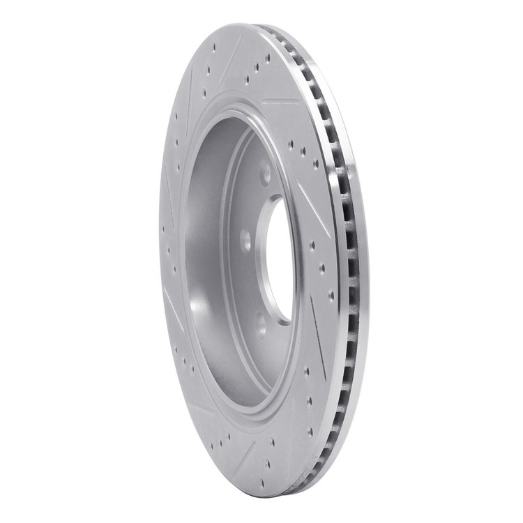 E-Line Drilled & Slotted Silver Brake Rotor, 2015-2017 Ford/Lincoln/Mercury/Mazda, Position: Rear Right