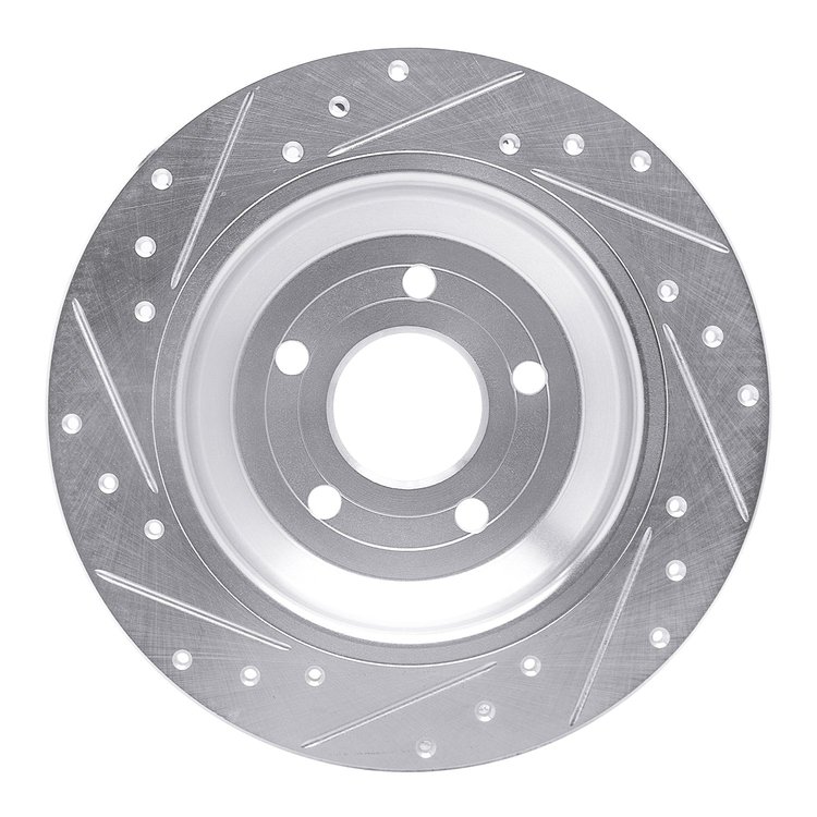 E-Line Drilled & Slotted Silver Brake Rotor, Fits Select Ford/Lincoln/Mercury/Mazda, Position: Rear Right