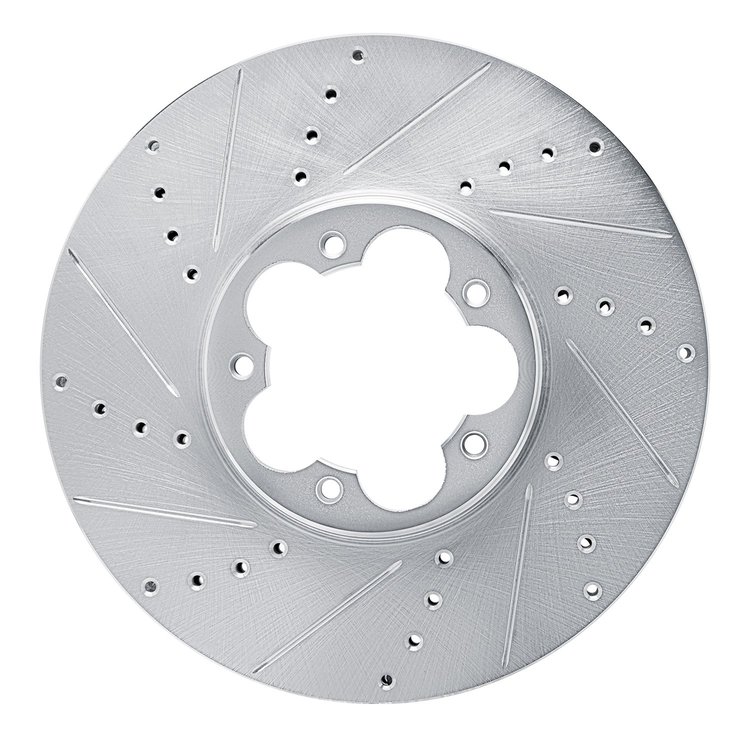 E-Line Drilled & Slotted Silver Brake Rotor, Fits Select Ford/Lincoln/Mercury/Mazda, Position: Front Left