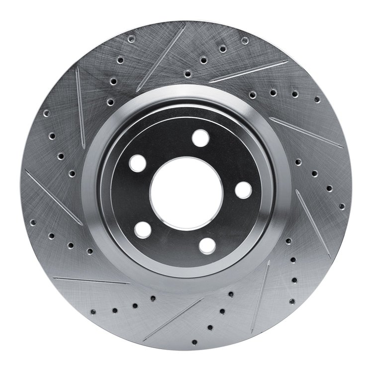 E-Line Drilled & Slotted Silver Brake Rotor, Fits Select Ford/Lincoln/Mercury/Mazda, Position: Front Left