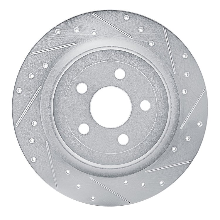 E-Line Drilled & Slotted Silver Brake Rotor, Fits Select Ford/Lincoln/Mercury/Mazda, Position: Rear Right