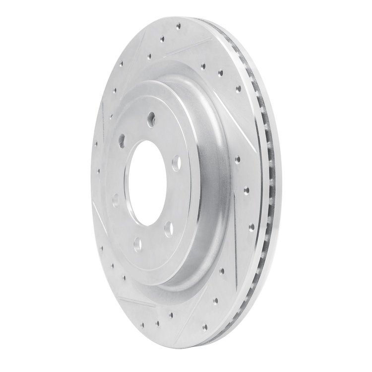E-Line Drilled & Slotted Silver Brake Rotor, Fits Select Ford/Lincoln/Mercury/Mazda, Position: Rear Left