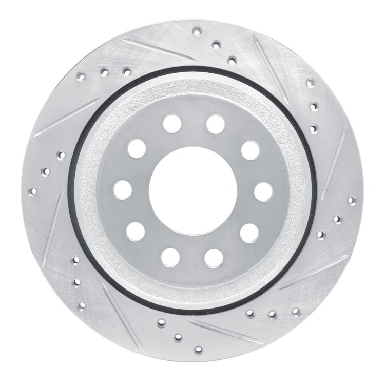E-Line Drilled & Slotted Silver Brake Rotor, 2003-2011 Ford/Lincoln/Mercury/Mazda, Position: Rear Right