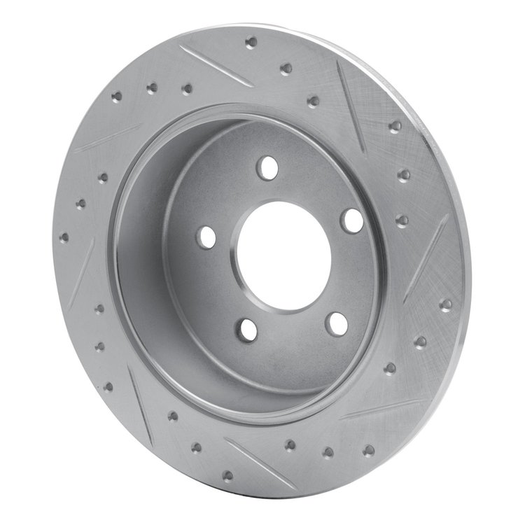 E-Line Drilled & Slotted Silver Brake Rotor, 1991-1995 Ford/Lincoln/Mercury/Mazda, Position: Rear Left