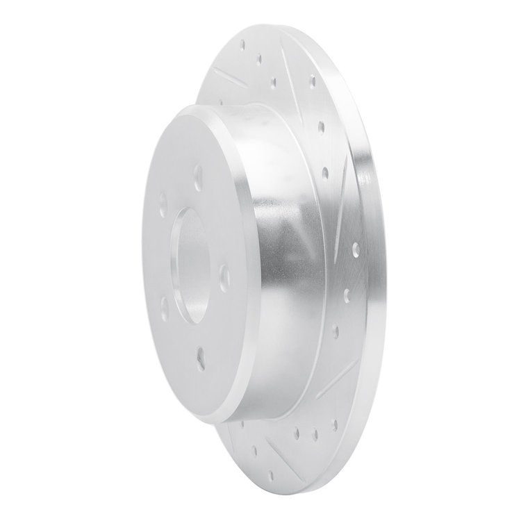 E-Line Drilled & Slotted Silver Brake Rotor, 1991-1995 Ford/Lincoln/Mercury/Mazda, Position: Rear Right