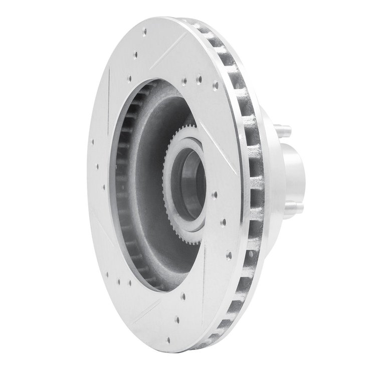 E-Line Drilled & Slotted Silver Brake Rotor, 1990-1991 Ford/Lincoln/Mercury/Mazda, Position: Front Right