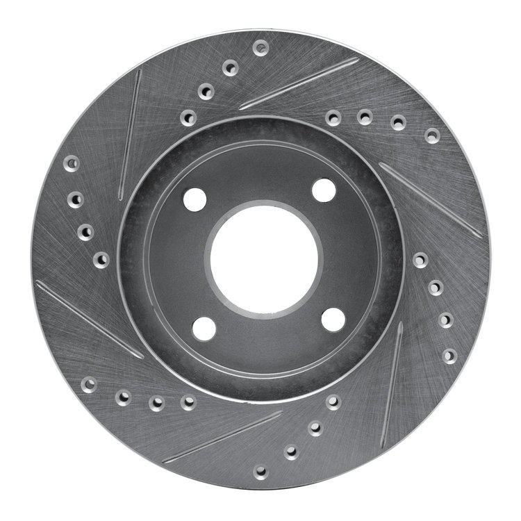 E-Line Drilled & Slotted Silver Brake Rotor, 1995-2002 Ford/Lincoln/Mercury/Mazda, Position: Front Right
