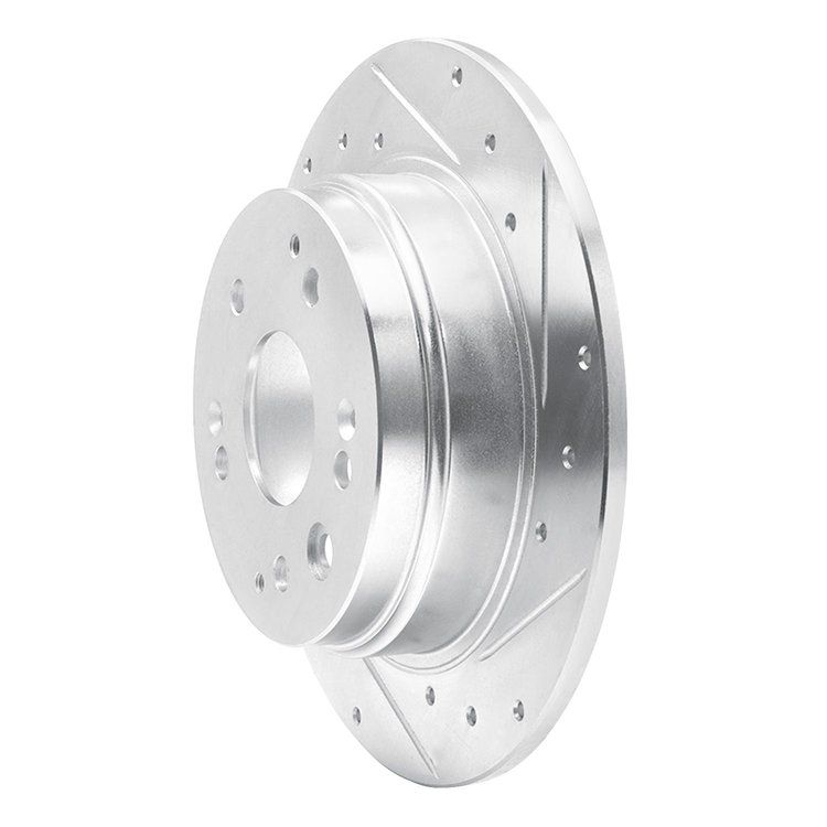 E-Line Drilled & Slotted Silver Brake Rotor, 2001-2003 Acura/Honda, Position: Rear Right