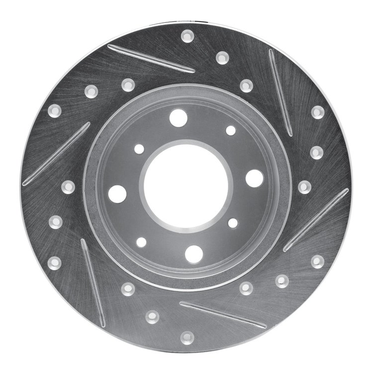 E-Line Drilled & Slotted Silver Brake Rotor, 1979-1983 Acura/Honda, Position: Front Left