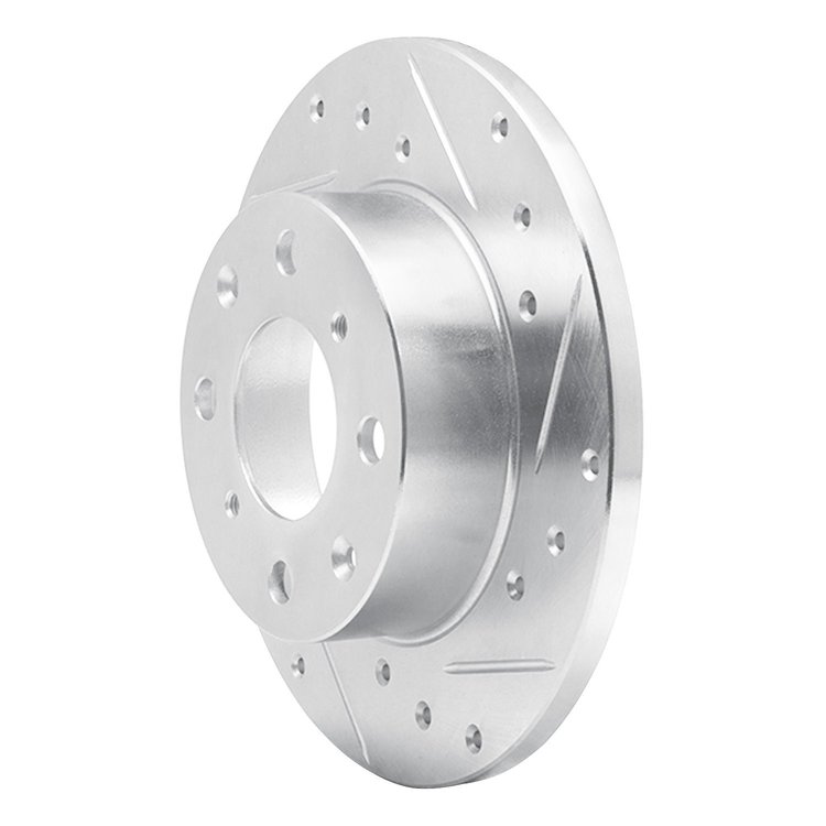 E-Line Drilled & Slotted Silver Brake Rotor, 1979-1983 Acura/Honda, Position: Front Right